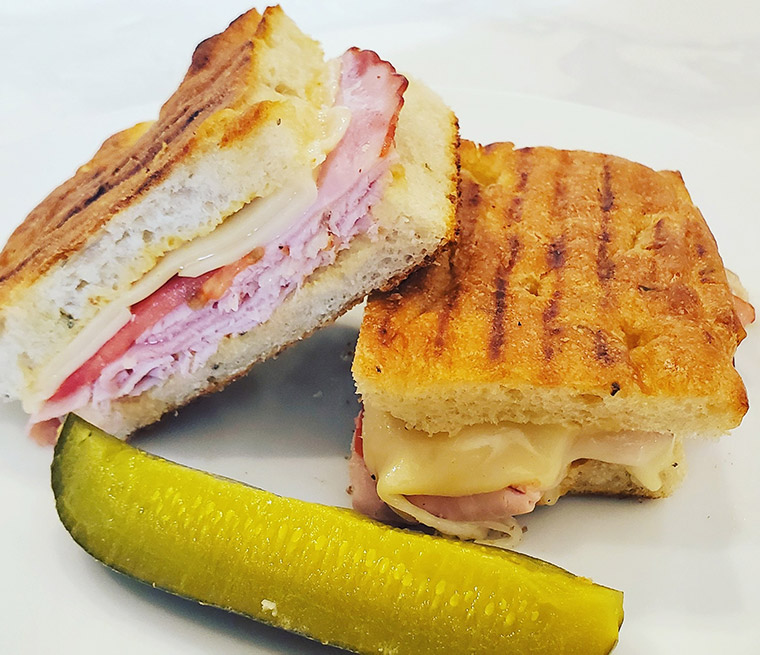 Ham panini with side pickle